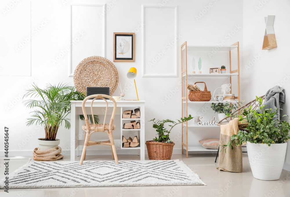 Interior of stylish room with modern workplace