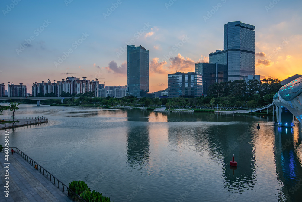 广州市南沙区蕉门河畔建筑风光