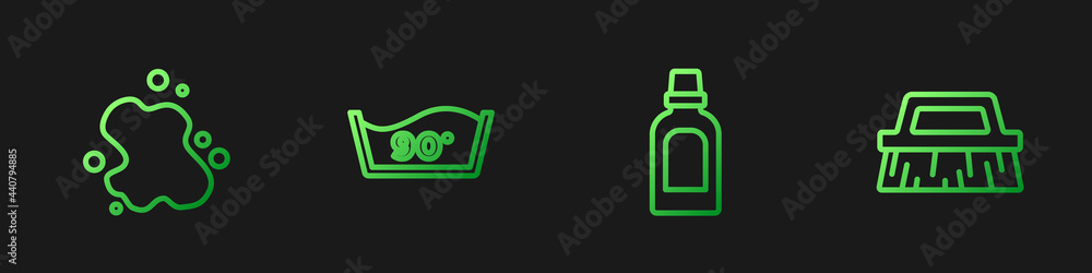 Set line Bottle for cleaning agent, Water spill, Temperature wash and Brush. Gradient color icons. V