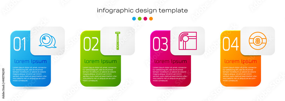 设置边线保龄球、台球球杆、桌子和。商业信息图模板。矢量