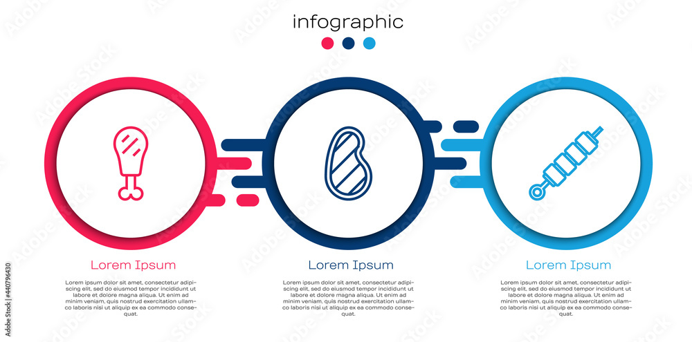 设定线鸡腿、牛排和烤羊肉串。商业信息图模板。矢量