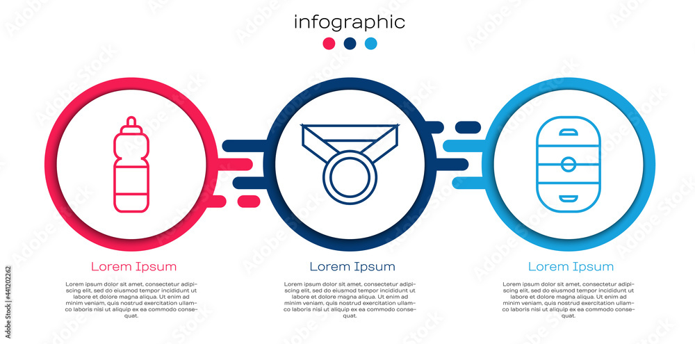 Set line Fitness shaker，Medal and Ice hockey rink.Business infographic template.Vvector（设置健身摇壶、奖牌和冰球