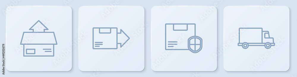 设线纸箱，带防护罩的交货安全，货运卡车。白色方块