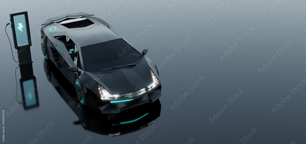 Non-existent brand-less generic concept black sport electric car