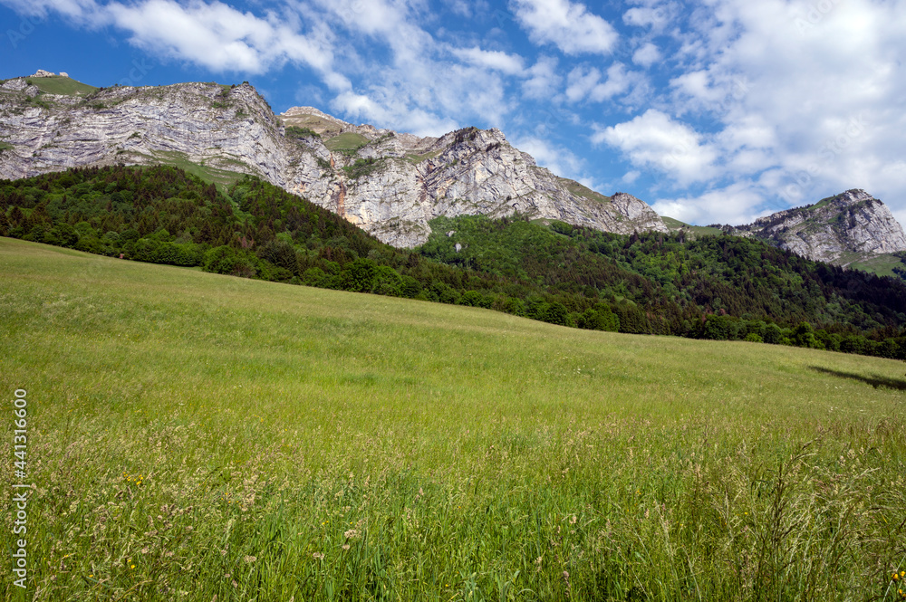 Paysage autour du village de La Compôte dans le massif des Bauges en Savoie dans les Alpes en france