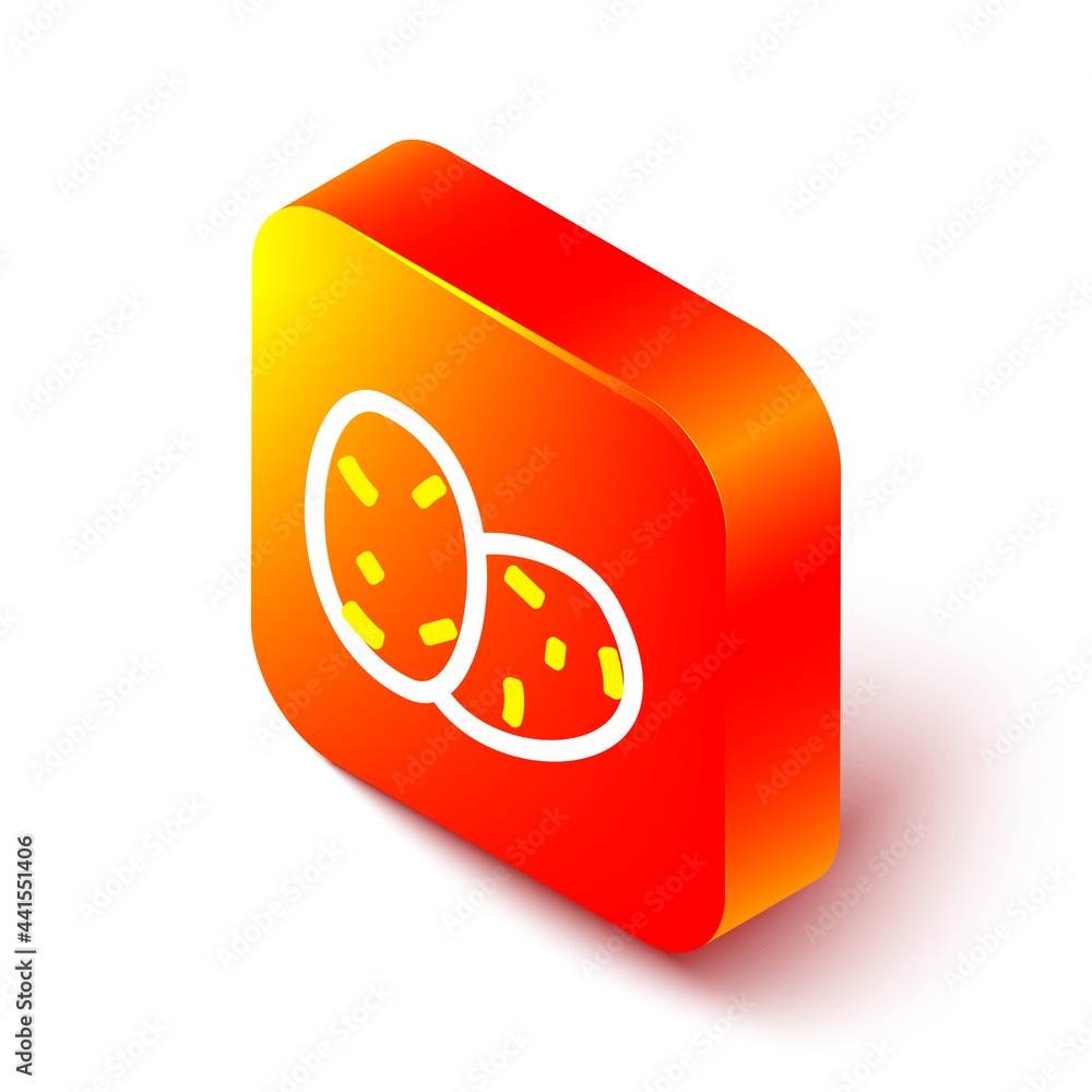 Isometric line Potato icon isolated on white background. Orange square button. Vector