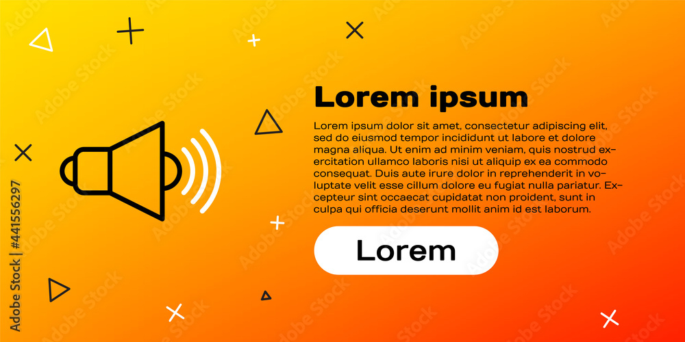 线路扬声器音量，音频语音符号，媒体音乐图标隔离在黄色背景上。颜色