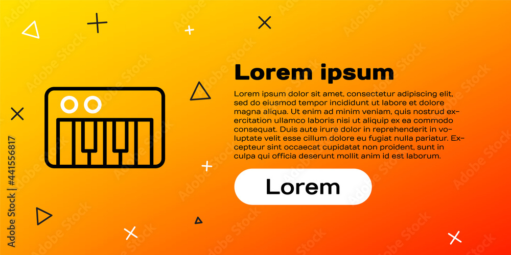 线条音乐合成器图标隔离在黄色背景上。电子钢琴。彩色轮廓概念