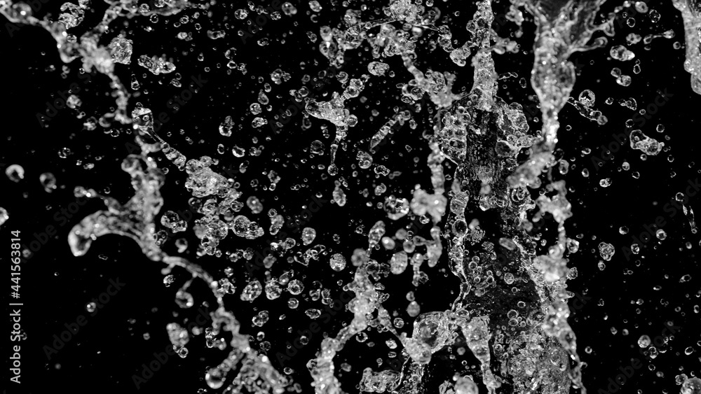 Abstract water splashes isolated on black background