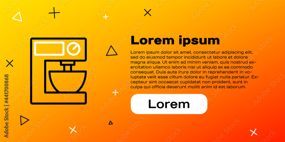 Line电动搅拌器图标隔离在黄色背景上。厨房搅拌器。彩色轮廓概念。V