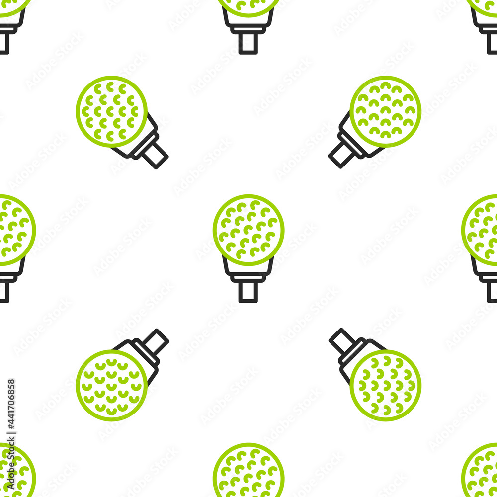 Line Golf ball on tee图标白色背景上的隔离无缝图案。Vector