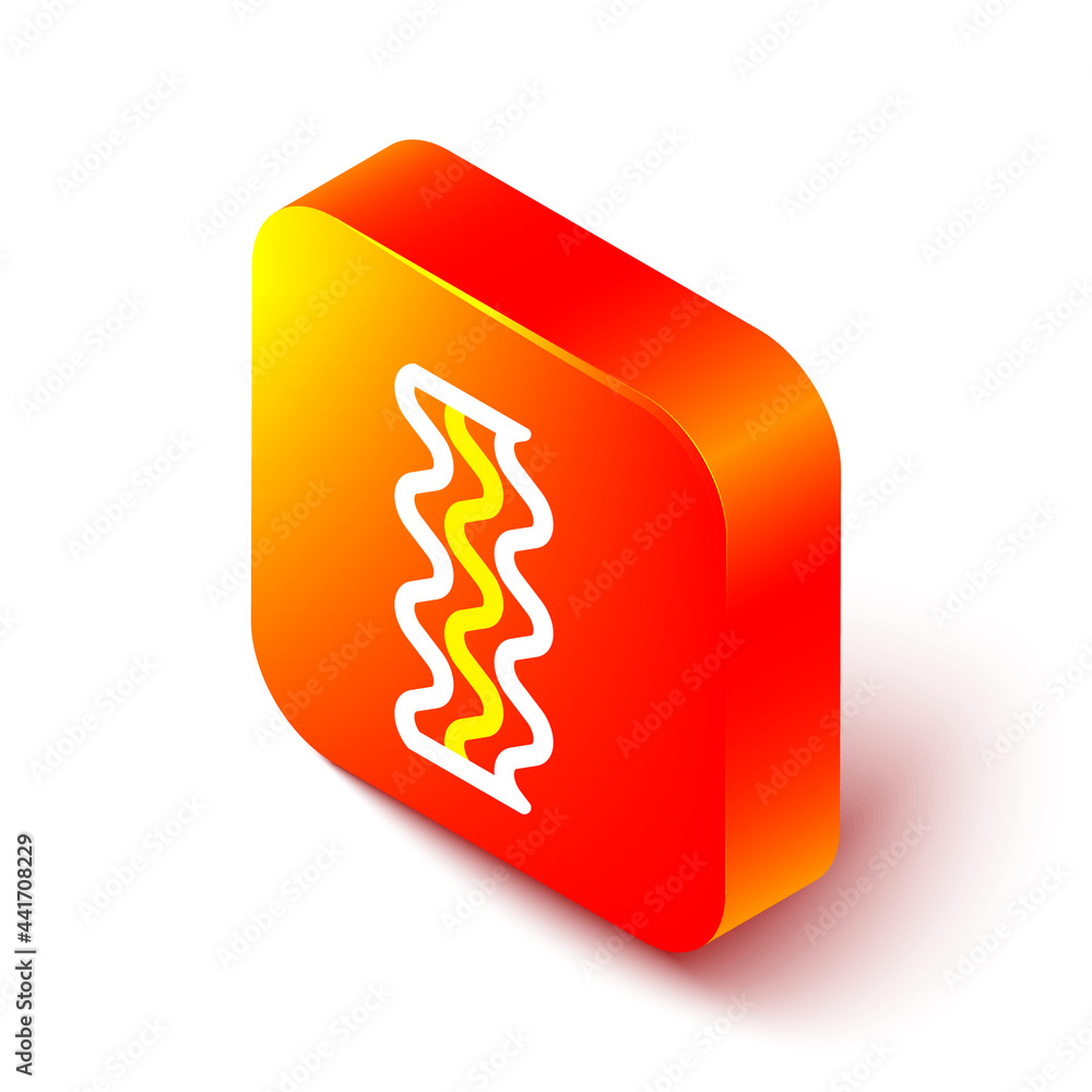 Isometric line Bacon stripe icon isolated on white background. Orange square button. Vector