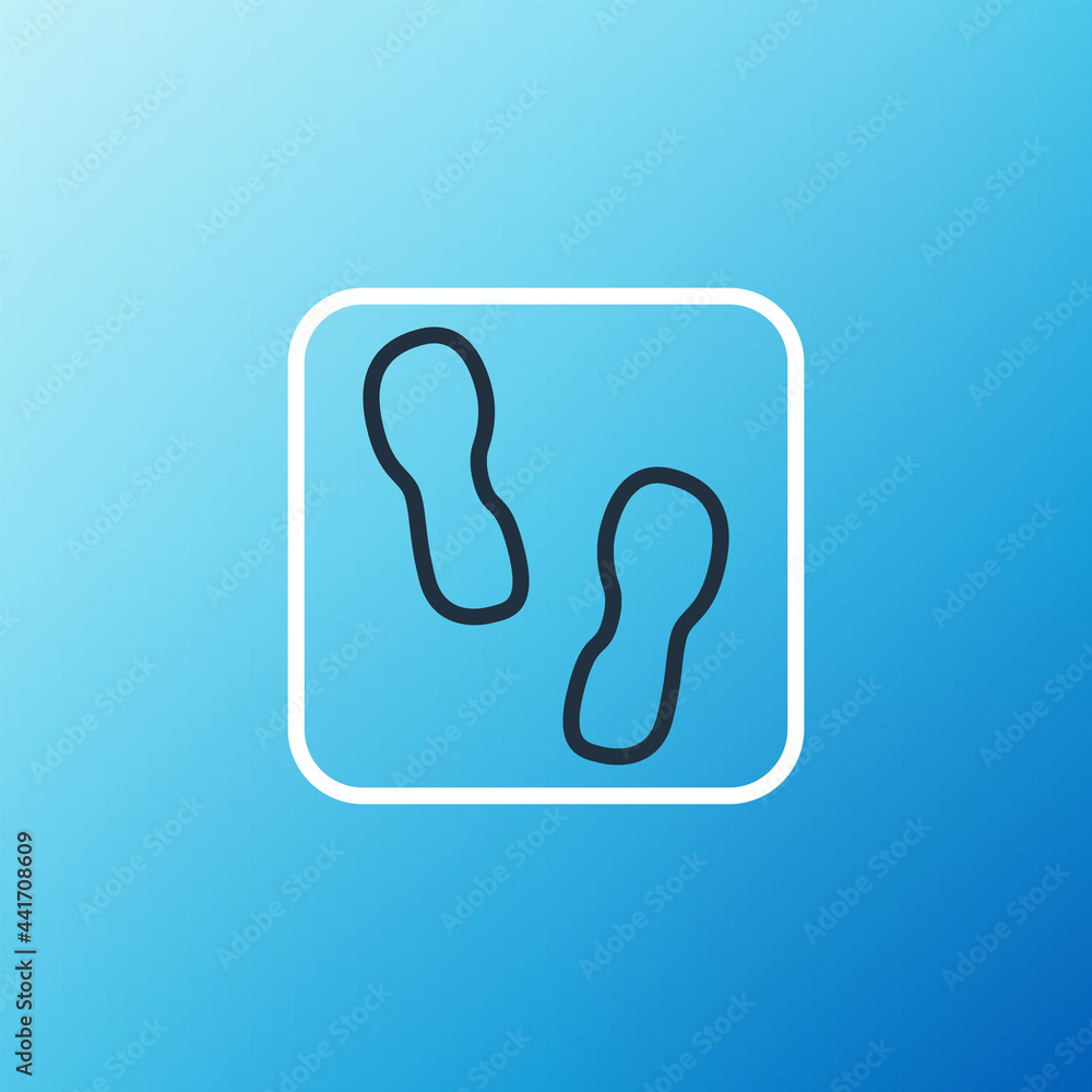 Line Human footprints shoes icon isolated on blue background. Shoes sole. Colorful outline concept. 