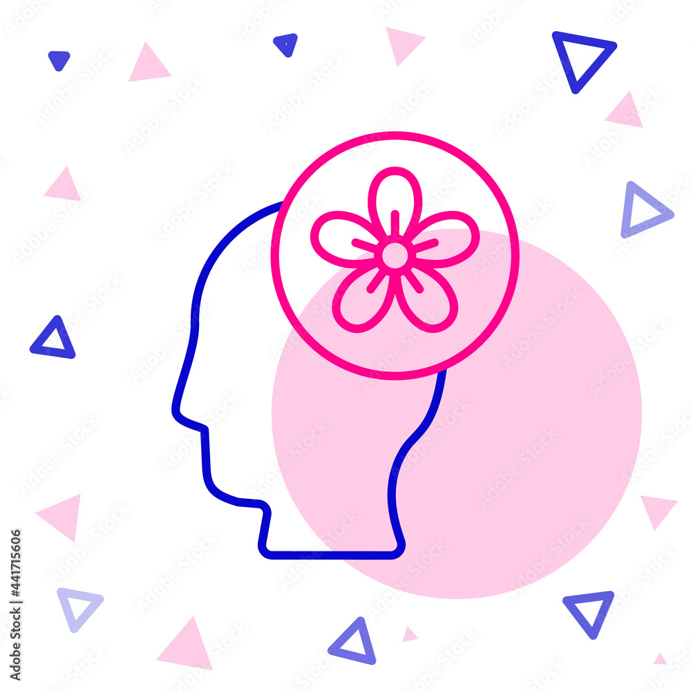 Line Human head with flower inside icon isolated on white background. Colorful outline concept. Vect