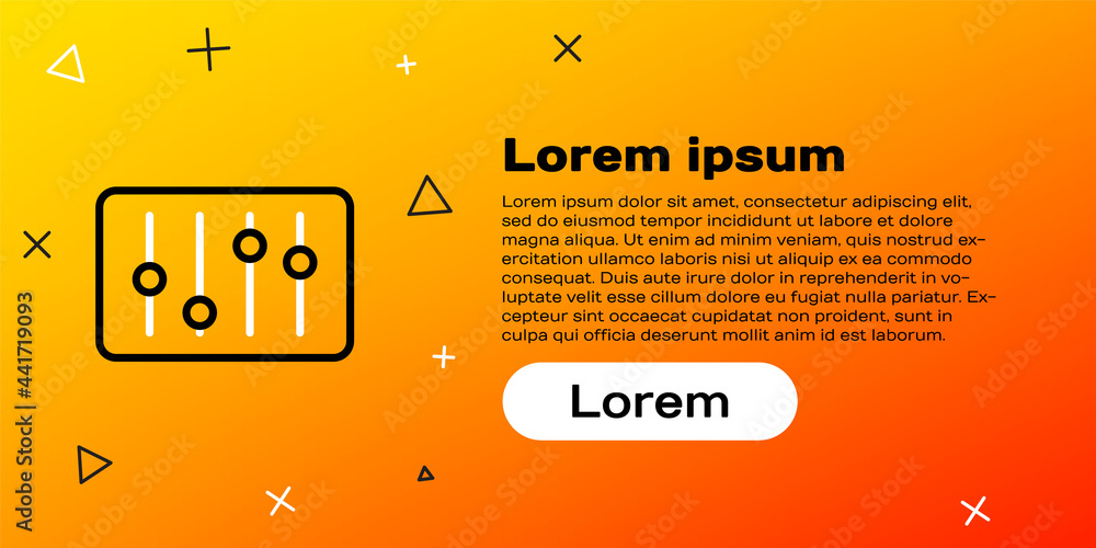 线路混音器控制器图标隔离在黄色背景上。Dj设备滑块按钮。混音