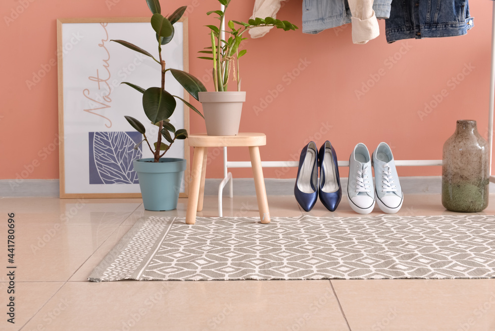 Stylish rug in interior of modern hallway