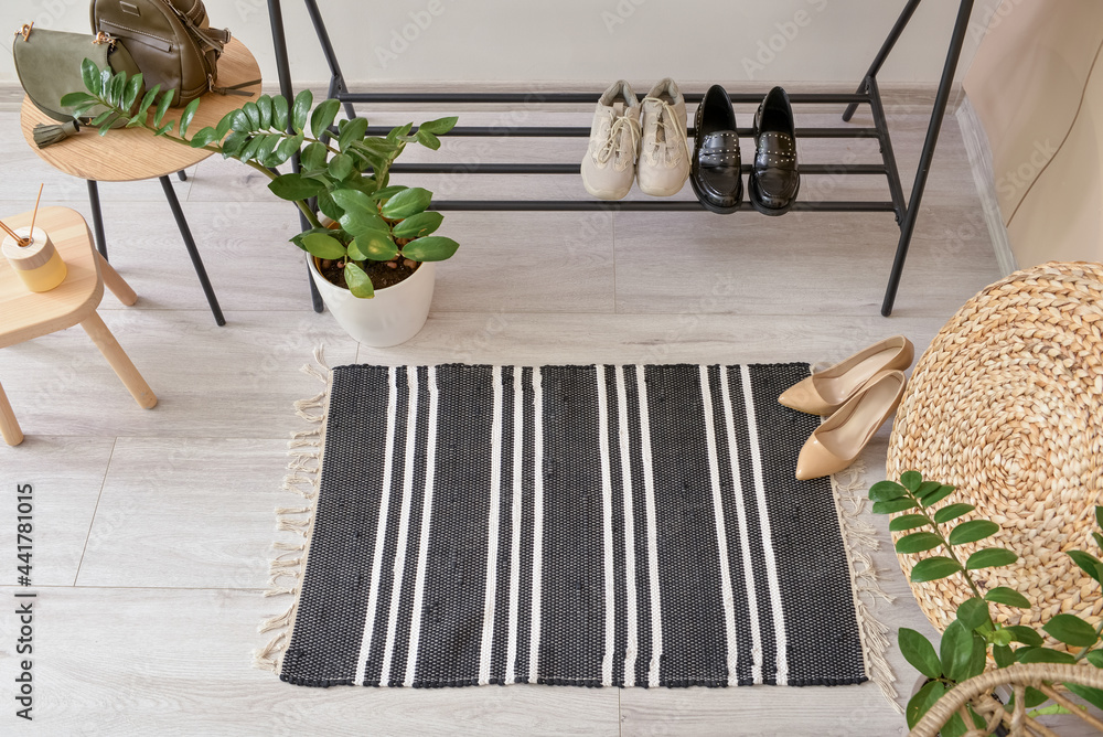 Stylish rug in interior of modern hallway