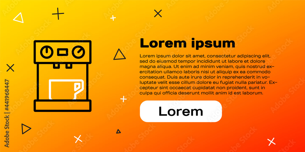 线条咖啡机图标隔离在黄色背景上。彩色轮廓概念。矢量