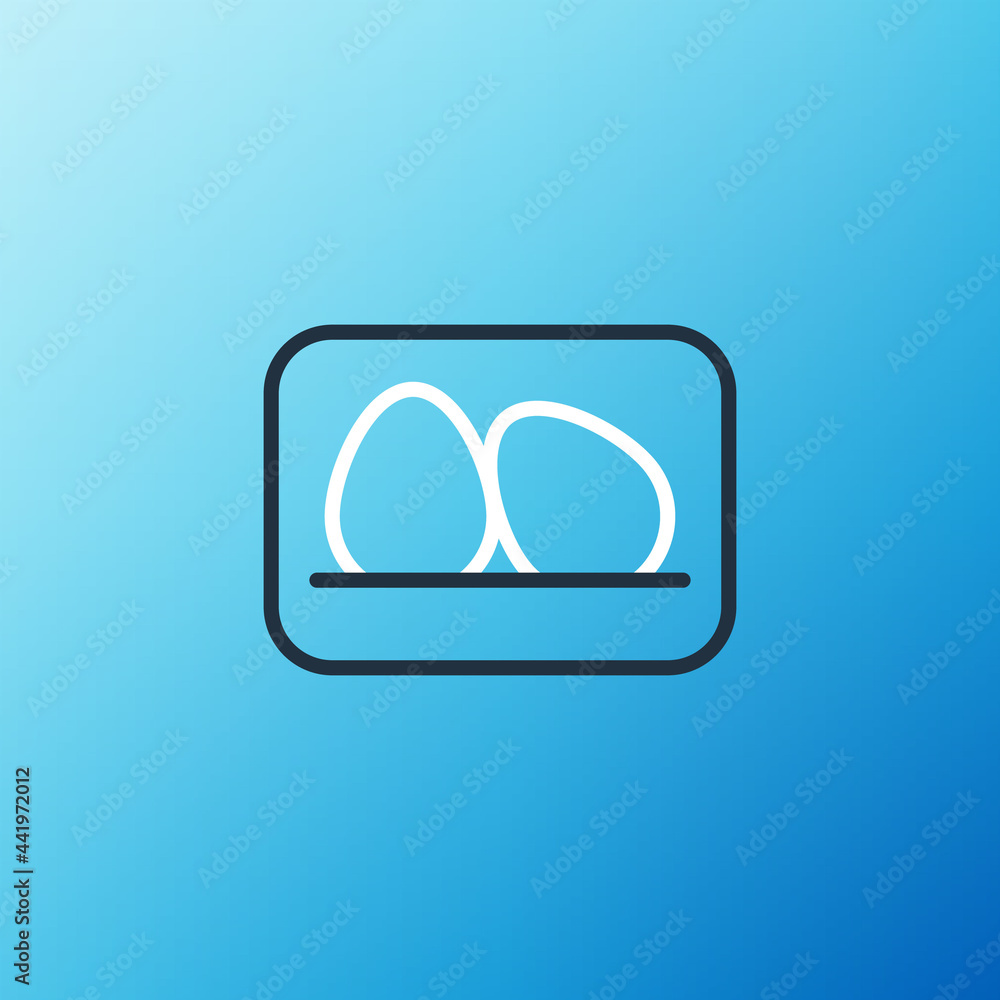 Line Chicken egg icon isolated on blue background. Colorful outline concept. Vector