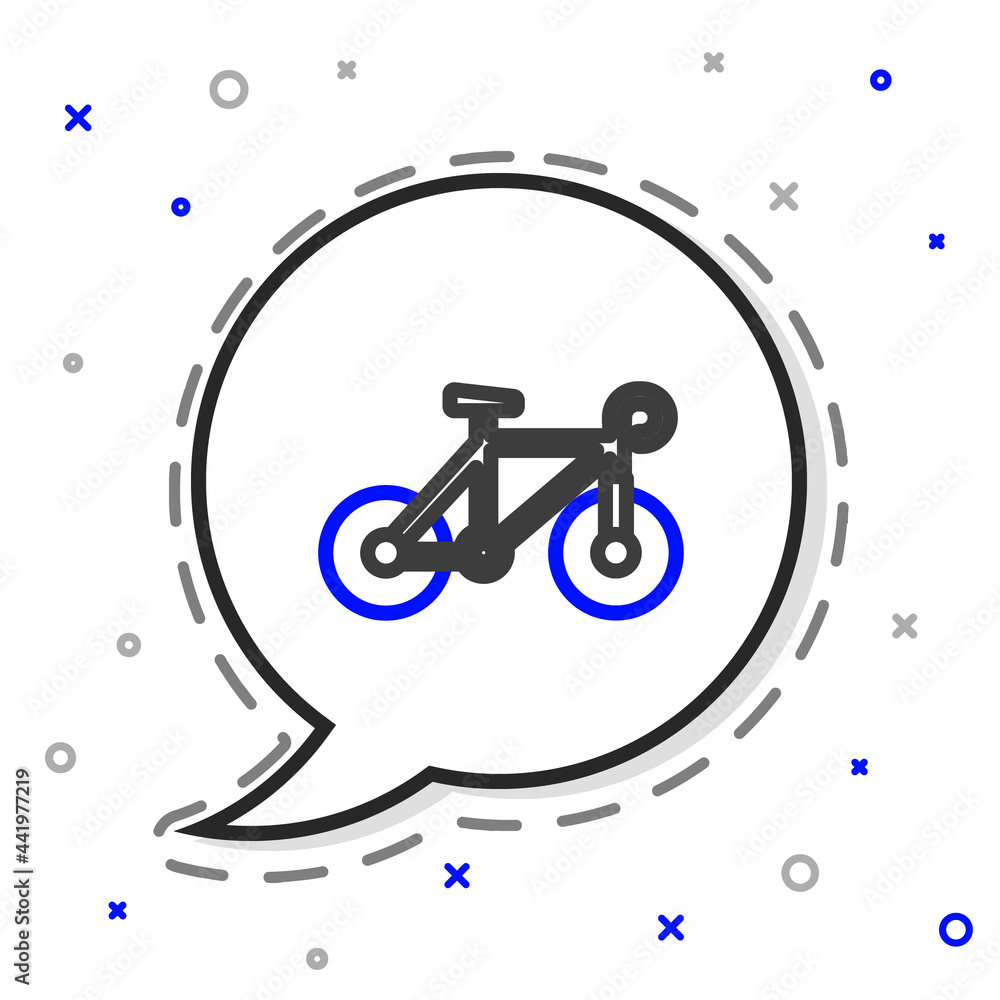 白色背景上隔离的Line Bicycle图标。自行车比赛。极限运动。运动装备。五颜六色