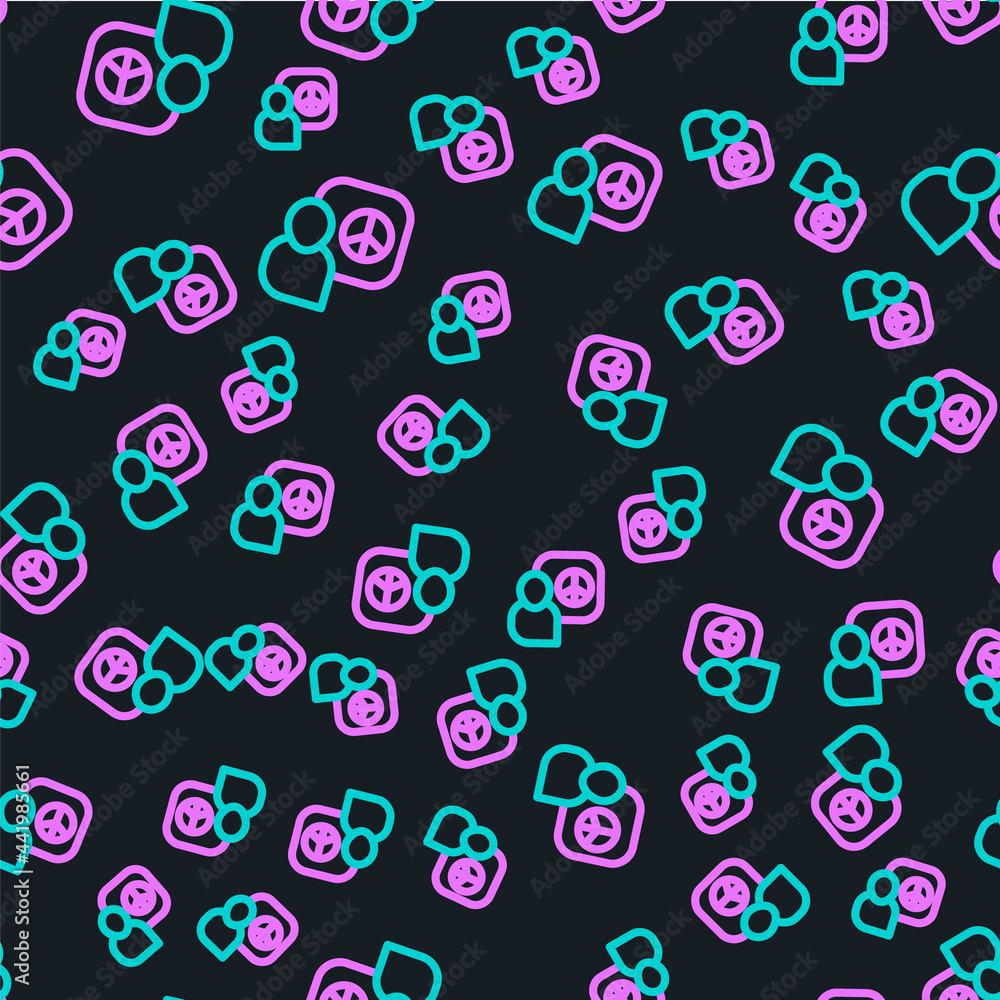 Line Peace talks icon isolated seamless pattern on black background. Vector