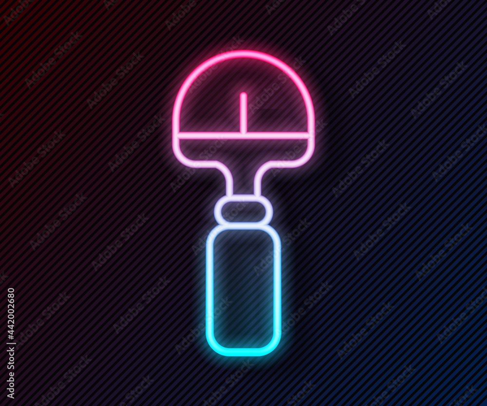 Glowing neon line Shovel icon isolated on black background. Gardening tool. Tool for horticulture, a