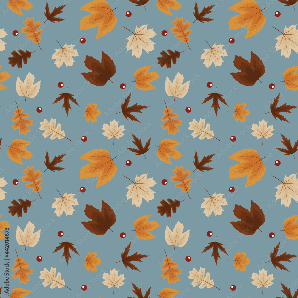 Autumn Natural Leaves Seamless Pattern Background. Vector Illustration EPS10.