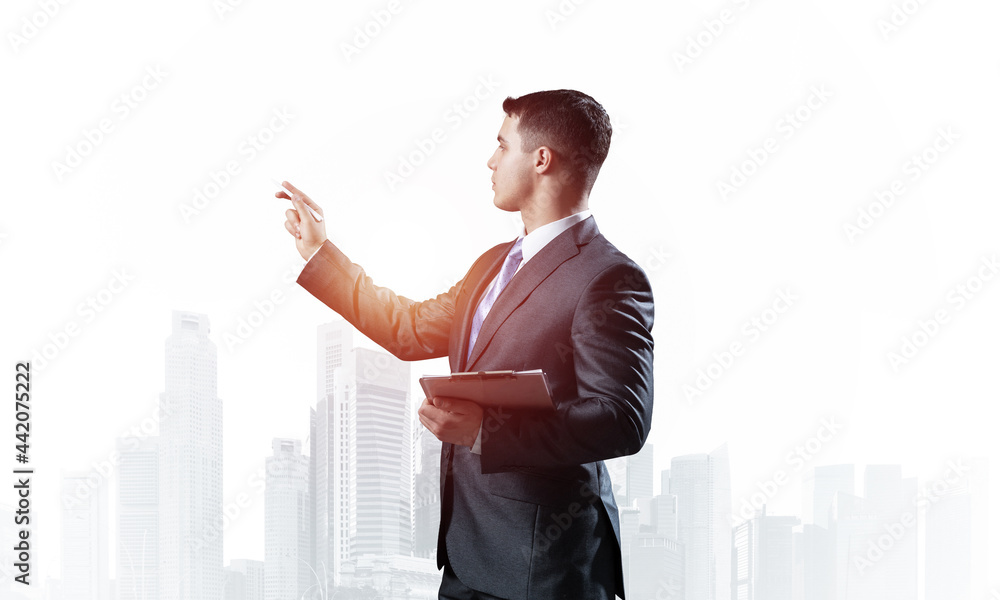 Side view of man in business suit and tie