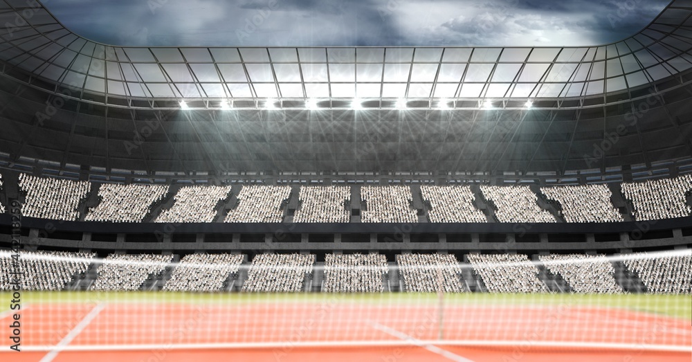 Composition of empty tennis court at stadium with blue sky