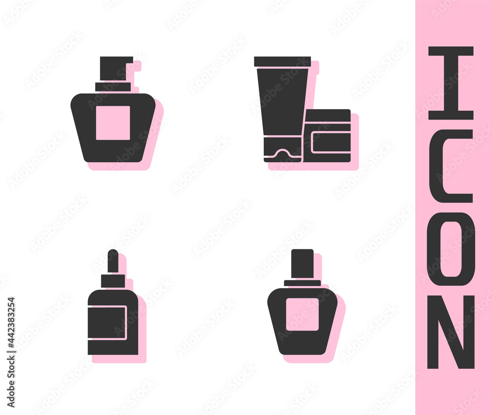 Set Perfume, Cream or lotion cosmetic tube, and icon. Vector