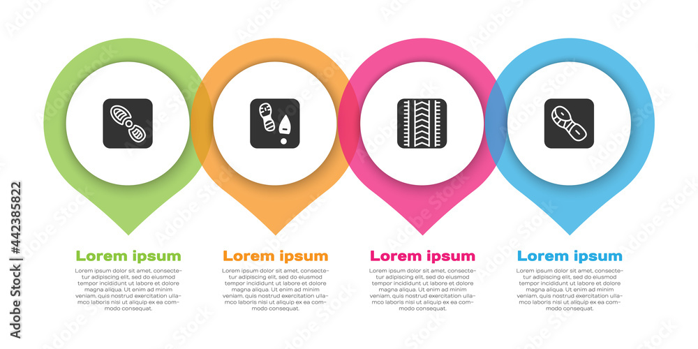 Set Human footprints shoes，Tire track and.Business infographic template.Vvector（设置人类足迹鞋、轮胎轨迹和.商业信息图模