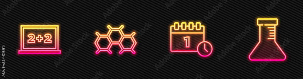 设定日历9月1日，黑板，化学配方，试管和烧瓶。Glowin