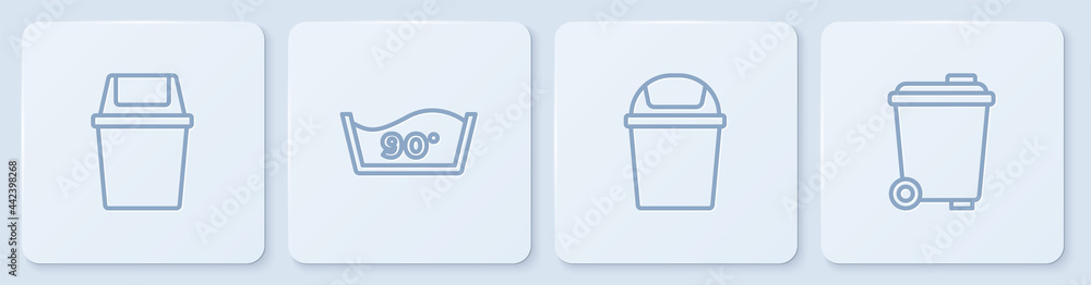设置行垃圾桶、温度清洗和白色方形按钮。矢量