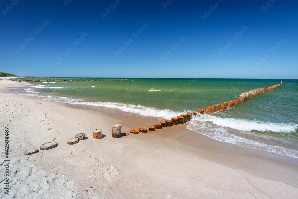 The coastline of the Baltic Sea with beautiful beaches on the Hel Peninsula, Poland.