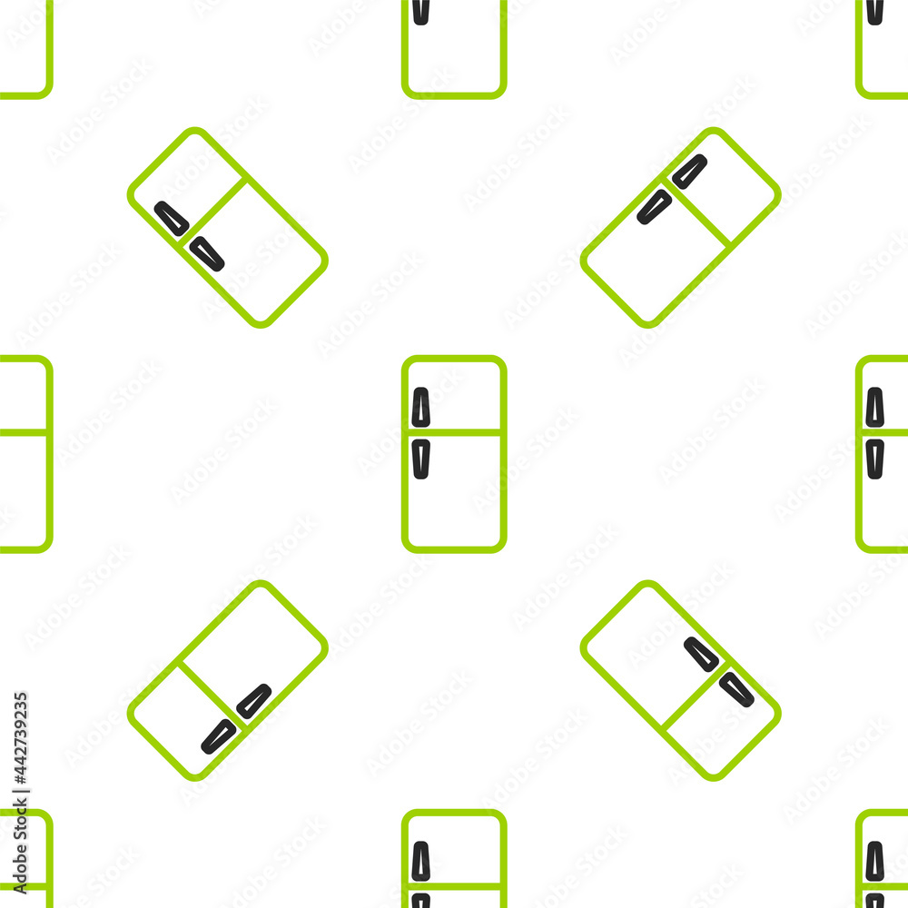 白色背景上的Line冰箱图标隔离无缝图案。冰箱冷冻冰箱。H