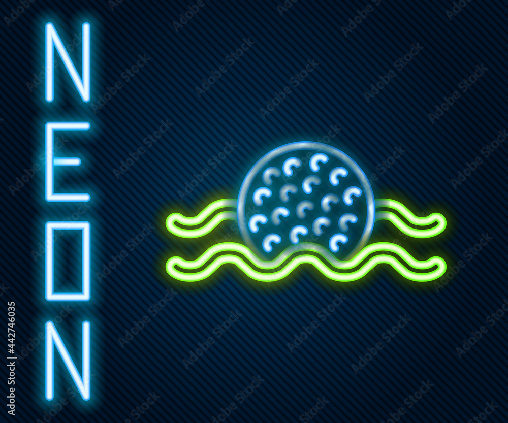 Glowing neon line Golf ball in water icon isolated on black background. Colorful outline concept. Ve