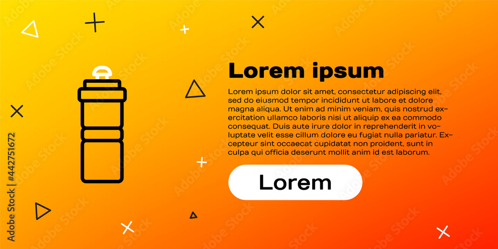 Line Sport水瓶，黄色背景上隔离有水图标。彩色轮廓概念。矢量