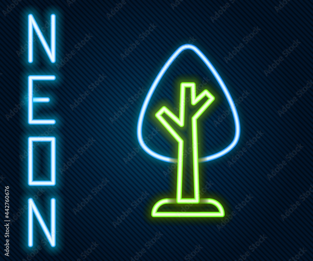 Glowing neon line Tree icon isolated on black background. Forest symbol. Colorful outline concept. V