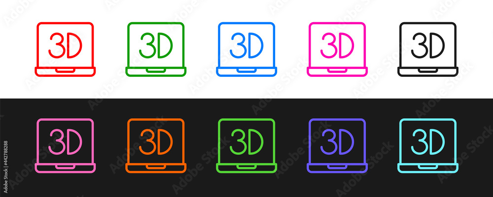 将线条3D打印机图标隔离在黑白背景上。3D打印。矢量