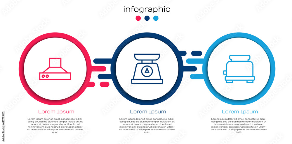 设置厨房抽油烟机、磅秤和烤面包机。商业信息图表模板。矢量