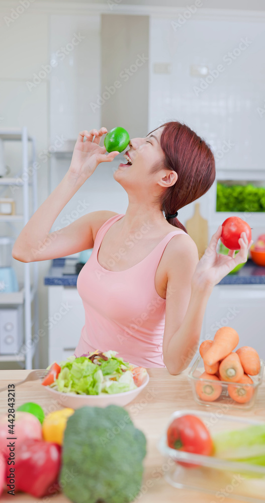 woman enjoy salad food process