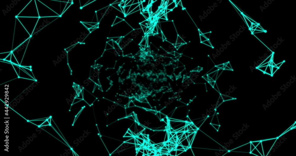 Glowing green network of plexus connections against black background