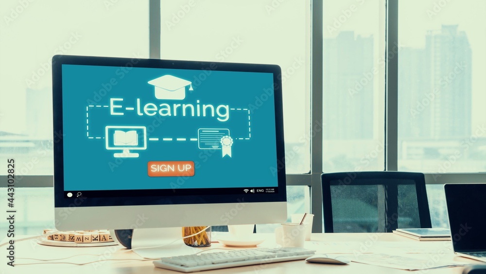 E-learning and Online Education for Student and University Concept. Video conference call technology