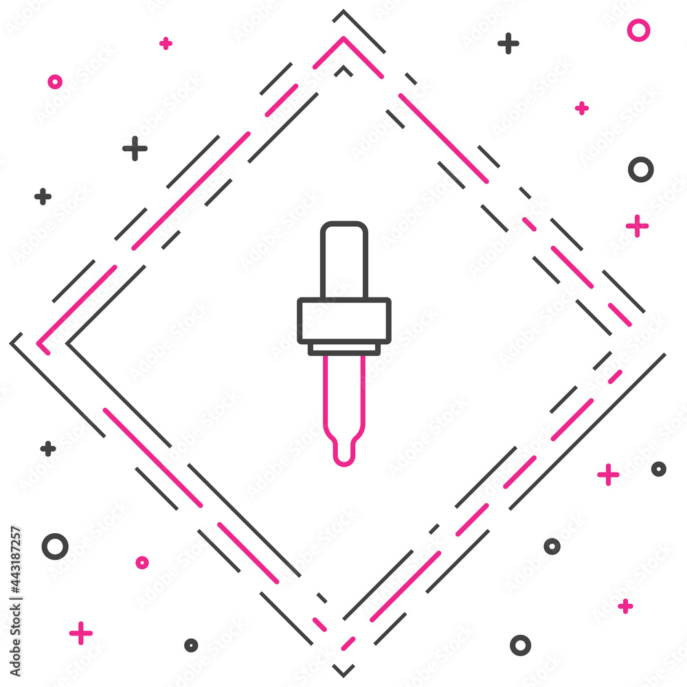 白色背景上隔离的Line Pipette图标。医疗、化妆品、化学实验室设备的元素