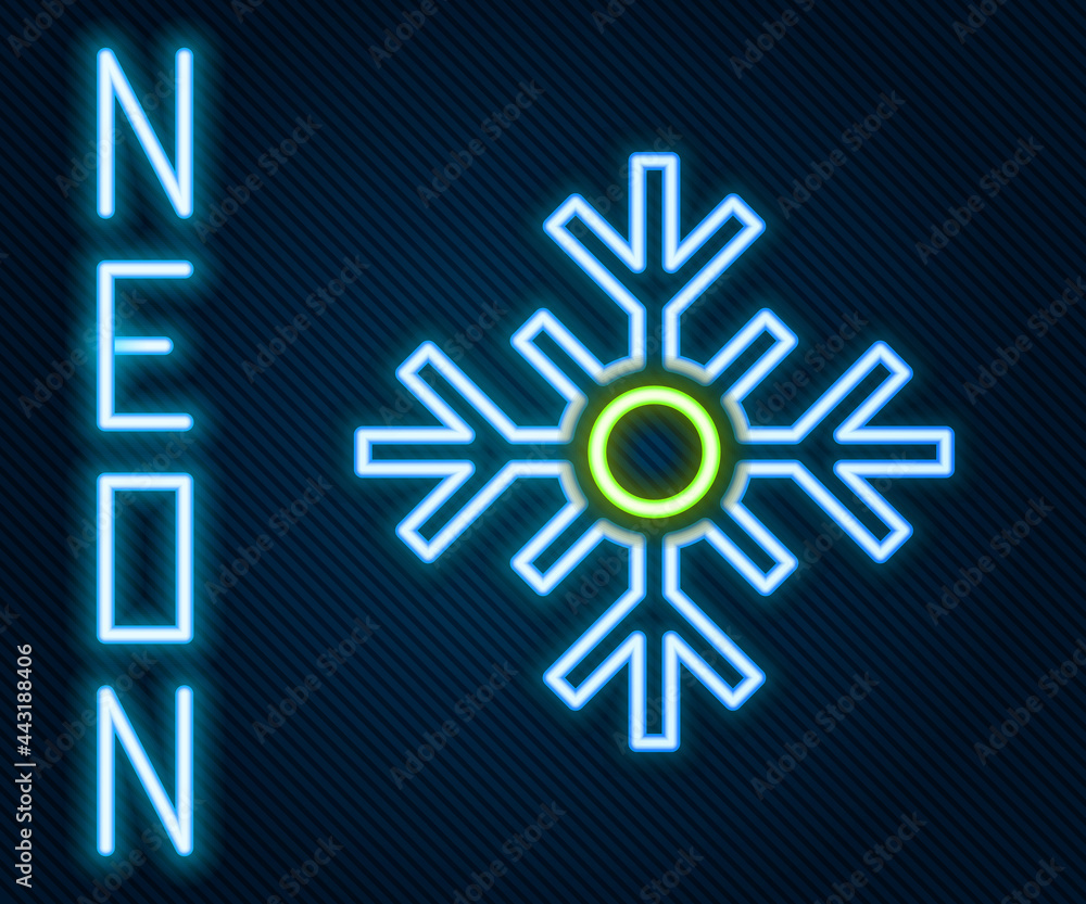 Glowing neon line Snowflake icon isolated on black background. Merry Christmas and Happy New Year. C