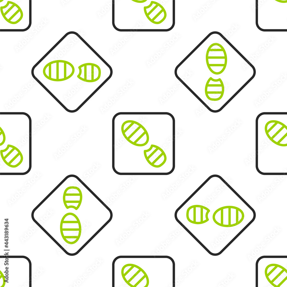 线条人类足迹鞋图标白色背景隔离无缝图案。鞋底。矢量
