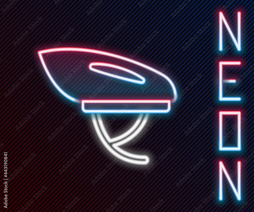 Glowing neon line Bicycle helmet icon isolated on black background. Extreme sport. Sport equipment. 