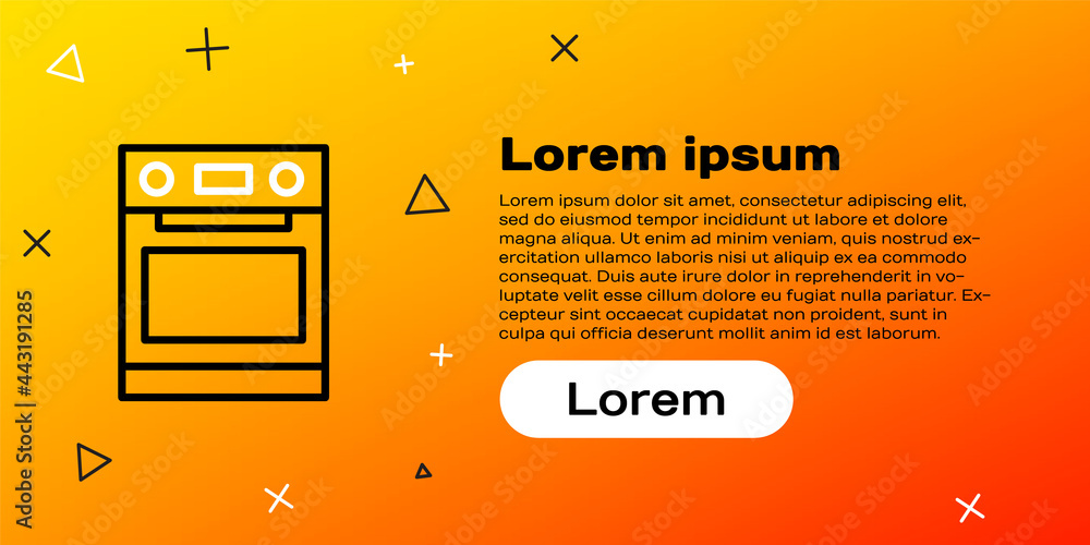线烤箱图标隔离在黄色背景上。炉灶煤气烤箱标志。彩色轮廓概念。矢量