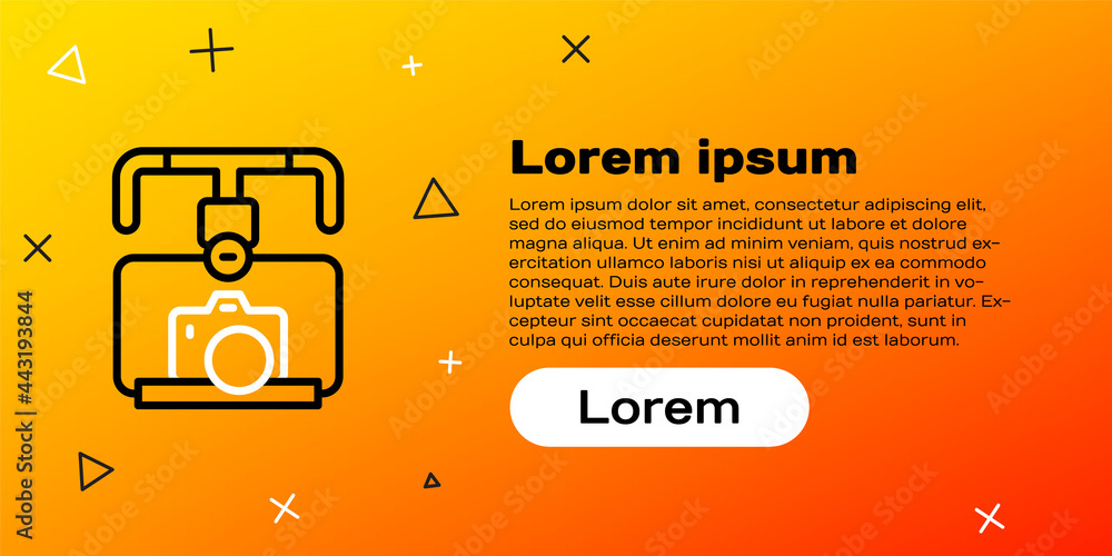 Line Gimbal稳定器，带有隔离在黄色背景上的单反相机图标。彩色轮廓概念