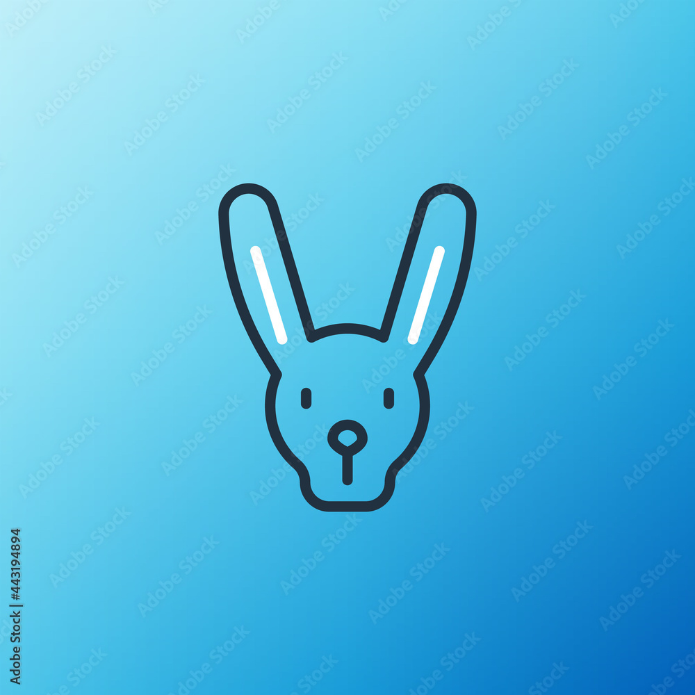 蓝底隔离耳朵图标的Line Rabbit。魔术。神秘的娱乐概念。